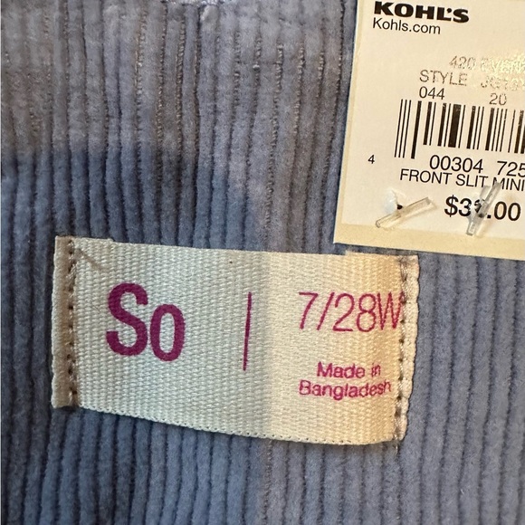 Juniors' S0® Front Slit Mini Skirt. Size 7/28. Blue-Gray. Curdoroy - Picture 4 of 7